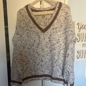 Mystree Multicolor Speckled V-Neck Sweater